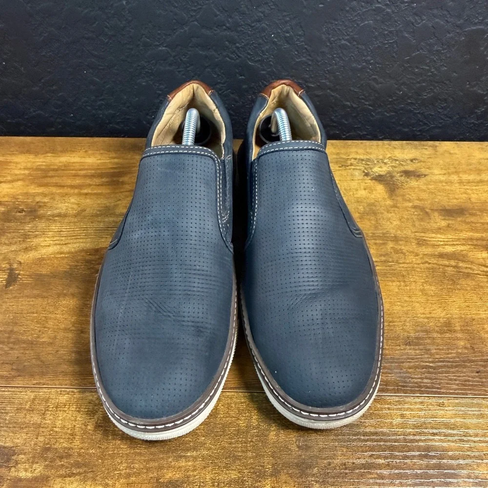 Johnston & Murphy McGuffey 25-3727 Navy Perforated Leather Slip-On Mens 10M